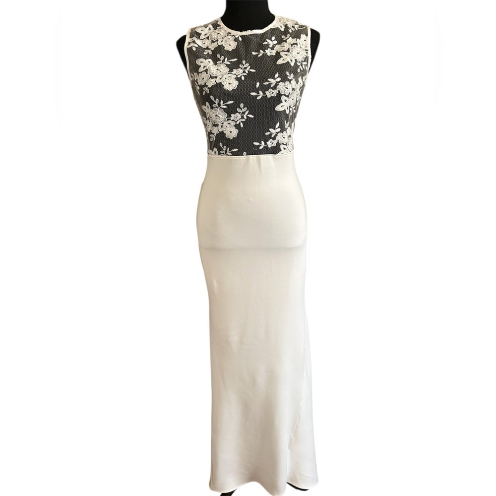 White Mermaid Wedding Dress Lace Illusion Bridal Gown Sleeveless Formal Small